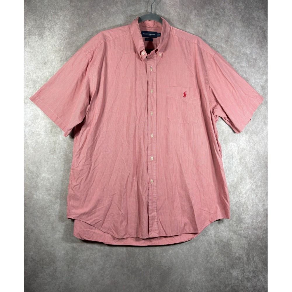 Ralph Lauren Golf Shirt Mens XL Red White Tilden Gingham Short Sleeve Button Up
